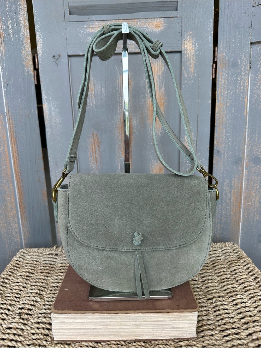Madewell The Elsewhere Tie Suede Saddlebag Crossbody Frosted Willow